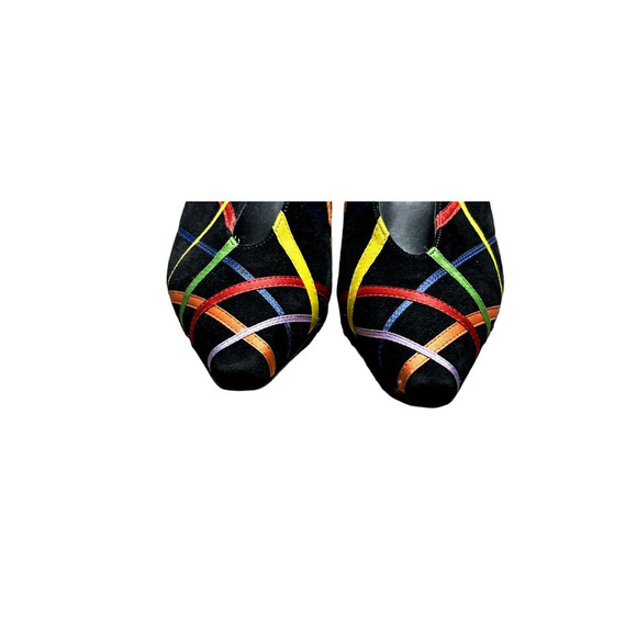 Pazzo Women's Black Multicolor Faux Suede 80's Punk Retro Heels Size 6.5B - Picture 8 of 15